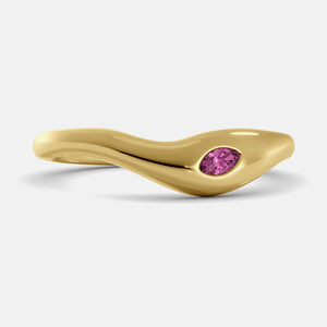 Deep Sea Wave Ring in 14K yellow gold with marquise pink sapphire