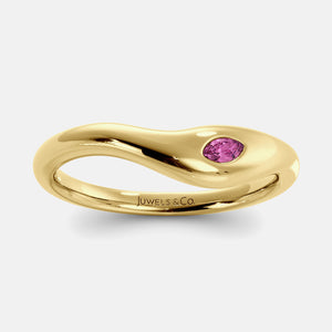 Deep Sea Wave Ring in 14K yellow gold with marquise pink sapphire