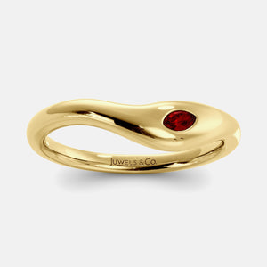 Deep Sea Wave Ring in 14K yellow gold with marquise ruby
