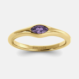 The Crest Wave Ring in 14K yellow gold with marquise amethyst