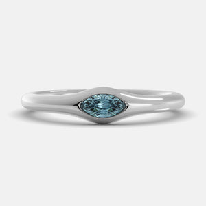 The Crest Wave Ring in 14K white gold with marquise aquamarine