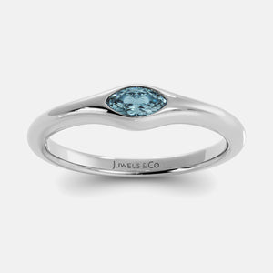 The Crest Wave Ring in 14K white gold with marquise aquamarine