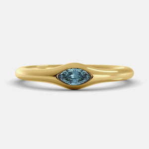 The Crest Wave Ring in 14K yellow gold with marquise aquamarine