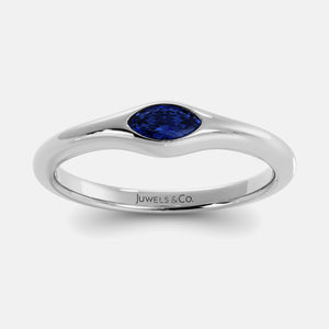 The Crest Wave Ring in 14K white gold with marquise blue sapphire
