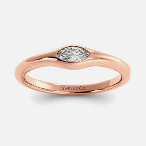 The Crest Wave Ring in 14K rose gold with marquise lab-grown diamond