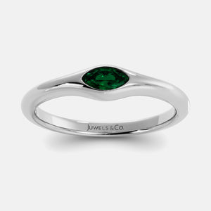 The Crest Wave Ring in 14K white gold with marquise emerald