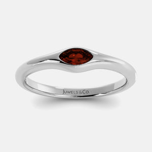 The Crest Wave Ring in 14K white gold with marquise garnet