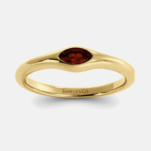 The Crest Wave Ring in 14K yellow gold with marquise garnet