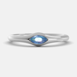 The Crest Wave Ring in 14K white gold with marquise moonstone