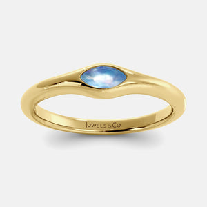 The Crest Wave Ring in 14K yellow gold with marquise moonstone