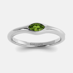 The Crest Wave Ring in 14K white gold with marquise peridot