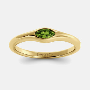 The Crest Wave Ring in 14K yellow gold with marquise peridot