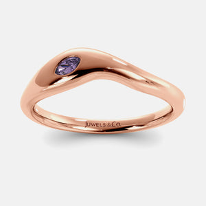 Calm Sea Wave Ring in 14K rose gold with marquise amethyst