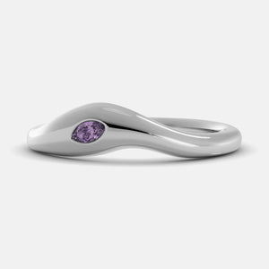 Calm Sea Wave Ring in 14K white gold with marquise amethyst