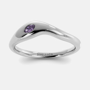 Calm Sea Wave Ring in 14K white gold with marquise amethyst