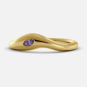 Calm Sea Wave Ring in 14K yellow gold with marquise amethyst