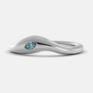 Calm Sea Wave Ring in 14K white gold with marquise aquamarine