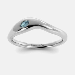 Calm Sea Wave Ring in 14K white gold with marquise aquamarine