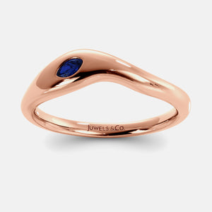 Calm Sea Wave Ring in 14K rose gold with marquise blue sapphire