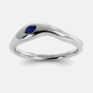 Calm Sea Wave Ring in 14K white gold with marquise blue sapphire