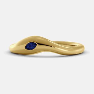 Calm Sea Wave Ring in 14K yellow gold with marquise blue sapphire