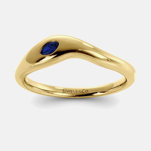 Calm Sea Wave Ring in 14K yellow gold with marquise blue sapphire