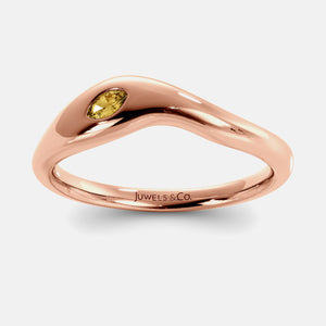 Calm Sea Wave Ring in 14K rose gold with marquise citrine