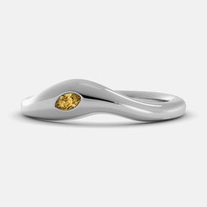 Calm Sea Wave Ring in 14K white gold with marquise citrine