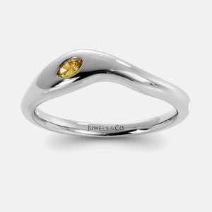 Calm Sea Wave Ring in 14K white gold with marquise citrine
