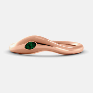 Calm Sea Wave Ring in 14K rose gold with marquise emerald