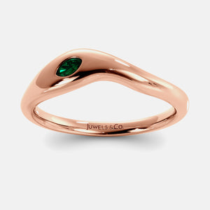 Calm Sea Wave Ring in 14K rose gold with marquise emerald