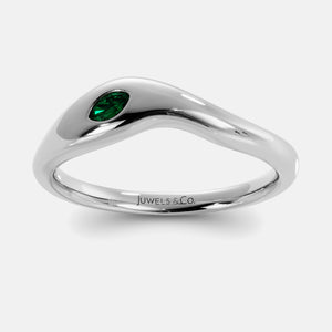 Calm Sea Wave Ring in 14K white gold with marquise emerald