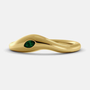 Calm Sea Wave Ring in 14K yellow gold with marquise emerald