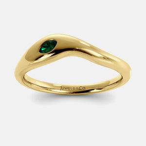 Calm Sea Wave Ring in 14K yellow gold with marquise emerald