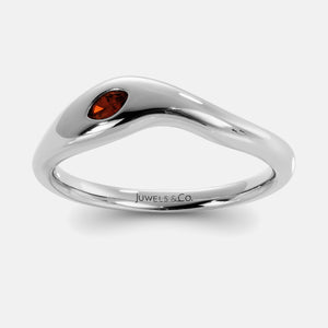 Calm Sea Wave Ring in 14K white gold with marquise garnet
