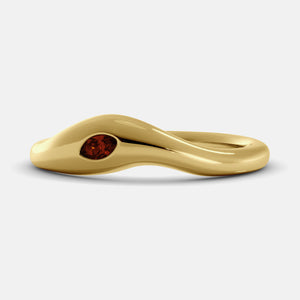 Calm Sea Wave Ring in 14K yellow gold with marquise garnet