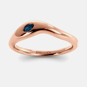 Calm Sea Wave Ring in 14K rose gold with marquise London blue topaz