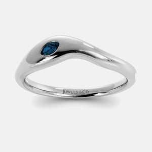 Calm Sea Wave Ring in 14K white gold with marquise London blue topaz