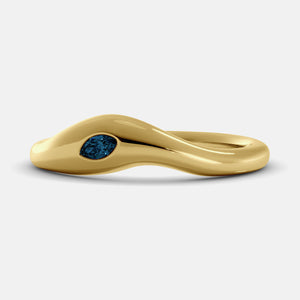 Calm Sea Wave Ring in 14K yellow gold with marquise London blue topaz