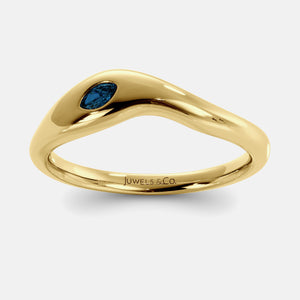 Calm Sea Wave Ring in 14K yellow gold with marquise London blue topaz