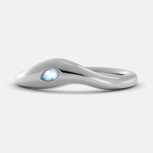 Calm Sea Wave Ring in 14K white gold with marquise moonstone