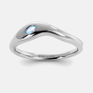 Calm Sea Wave Ring in 14K white gold with marquise moonstone