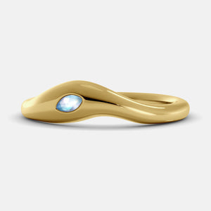 Calm Sea Wave Ring in 14K yellow gold with marquise moonstone