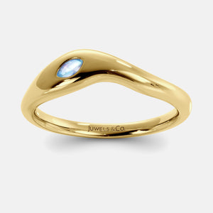 Calm Sea Wave Ring in 14K yellow gold with marquise moonstone