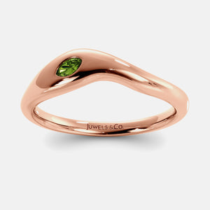 Calm Sea Wave Ring in 14K rose gold with marquise peridot