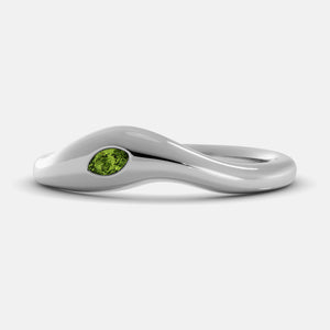 Calm Sea Wave Ring in 14K white gold with marquise peridot