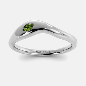 Calm Sea Wave Ring in 14K white gold with marquise peridot