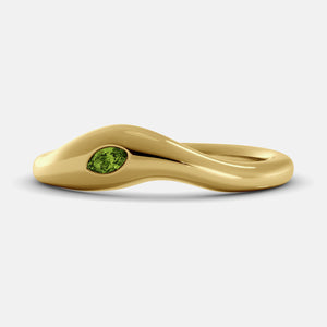 Calm Sea Wave Ring in 14K yellow gold with marquise peridot