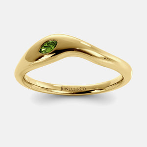 Calm Sea Wave Ring in 14K yellow gold with marquise peridot