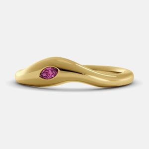Calm Sea Wave Ring in 14K yellow gold with marquise pink sapphire